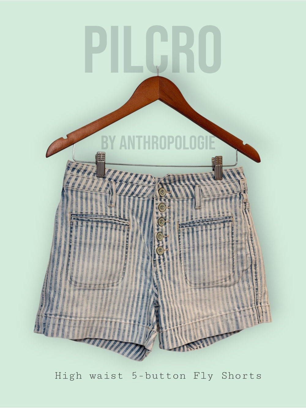 Anthropologie Pilcro High-Waist Blue & White Striped Button-Fly Shorts